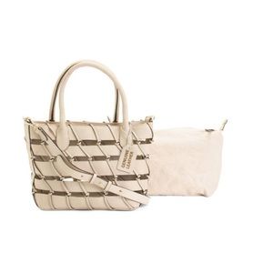 NWT Ivory genuine Leather Woven Satchel